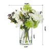 Mixed Artificial Silk Hydrangea and Greenery in Clear Glass Vase