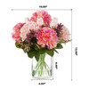 Mixed Artificial Real Touch Tulip and Dahlia Flower in Clear Glass Vase(Pink)