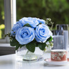9 Heads Artificial Silk Rose Flowers in Clear Glass Vase With Faux Water(Blue) 9 Heads Artificial Silk Rose Flowers in Clear Glass Vase With Faux Water(Blue)
