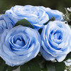 9 Heads Artificial Silk Rose Flowers in Clear Glass Vase With Faux Water(Blue)