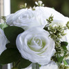 9 Heads Artificial Silk Rose Flowers in Clear Glass Vase With Faux Water(White)