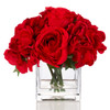Mixed Artificial Silk Rose and Hydrangea Flowers in Clear Glass Vase With Faux Water(Red)