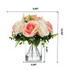 10 Heads Artificial Silk Rose Flowers in Clear Glass Vase With Faux Water(Cream Pink)