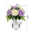 10 Heads Artificial Silk Rose Flowers in Clear Glass Vase With Faux Water(Cream Purple)