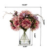Mixed Artificial Dahlia Flower Arrangement in Clear Glass Vase with Faux Water (Purple)