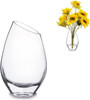 Unique Angled Rim Clear Glass Vase 4.5" W 8.0" H