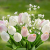 18 Mixed Artificial Real Touch Tulip Flower Arrangement in Clear Glass Vase with Faux Water(White Pink)