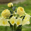 Mixed Artificial Real Touch Lily and Rose Flower Arrangement in Clear Glass Vase with Faux Water(Yellow)