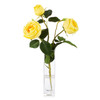 Artificial Silk Rose Flower in Clear Glass Vase (Yellow)