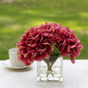 Artificial Silk Hydrangea Flowers in Clear Glass Vase With Faux Water (Fuchsia)
