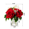 4 Large Silk Rose Flowers in Clear Glass Vase With Faux Water (Red)