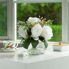 Artificial Silk Peony Flowers  in Clear Glass Vase With Faux Water (Cream)