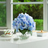 Silk Hydrangea Flower Arrangement in Clear White Vase with Faux Water(Blue)