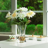 Mixed Daisy Flower Arrangement in Clear Glass Vase with Acrylic Water (Cream Yellow)