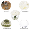 16 Heads Artificial Silk Rose Flowers in Round Glass Vase With Faux Water(White)