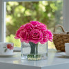 16 Heads Silk Rose Flowers in Glass Vase with Faux Water(Fushia) 16 Heads Silk Rose Flowers in Glass Vase with Faux Water(Fushia)