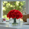16 Heads Silk Rose Flowers in Glass Vase with Faux Water(Red) 16 Heads Silk Rose Flowers in Glass Vase with Faux Water(Red)