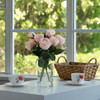13" Artificial Silk Rose Flowers in Glass Vase with Faux Water(Light  Pink)