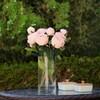 13" Artificial Silk Rose Flowers in Glass Vase with Faux Water(Light  Pink)