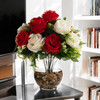 18 Heads Silk Rose Flower in  Glass Vase With Faux Water and River Stone (Cream Red)