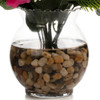 18 Heads Silk Rose Flower in  Glass Vase With Faux Water and River Stone (Fushia)