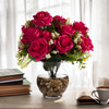 18 Heads Silk Rose Flower in  Glass Vase With Faux Water and River Stone (Fushia)