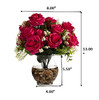18 Heads Silk Rose Flower in  Glass Vase With Faux Water and River Stone (Fushia)