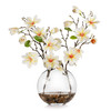 Real Touch Magnolia Flower Arrangement in Glass Vase with Faux Water (Cream Peach)