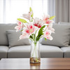 Real Touch Tiger Lily Flower Arrangement in Clear Glass Vase with Faux Water (Pink)