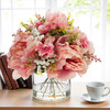 Artificial Peony Flower Arrangement in Glass Vase with Faux Water (Champagne)