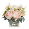 Artificial Peony Flower Arrangement in Vase with Faux Water (Light Pink)