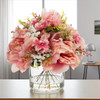 Artificial Peony Flower Arrangement in Glass Vase with Faux Water (New) — Available in 3 Colors