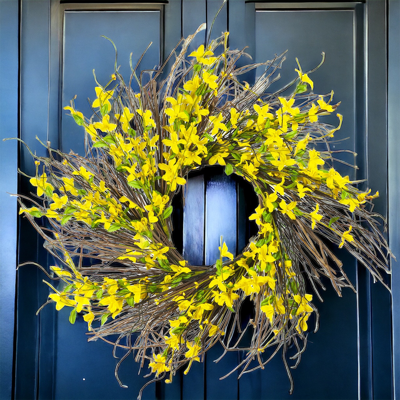 24"Mixed Artificial Forsythia Flower Wreath for Front Door