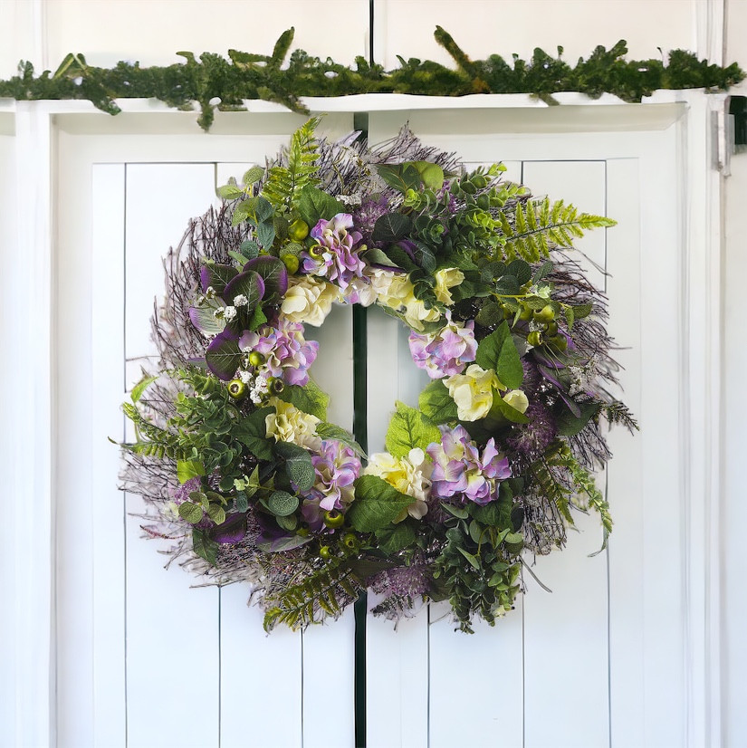 24" Artificial Mixed Hydrangea Flower Wreath for Front Door