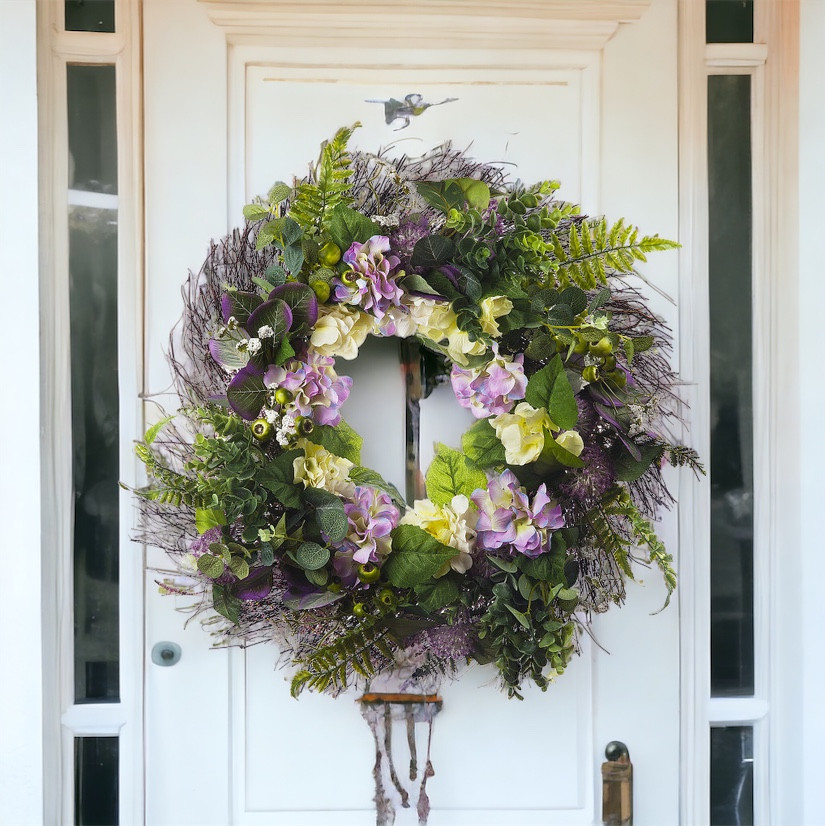 24" Artificial Mixed Hydrangea Flower Wreath for Front Door