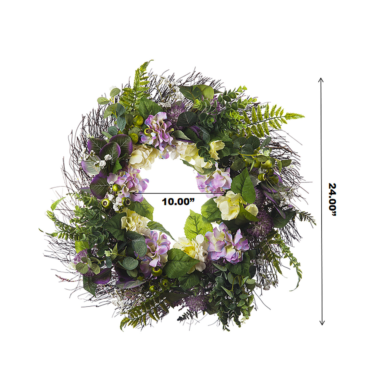24" Artificial Mixed Hydrangea Flower Wreath for Front Door