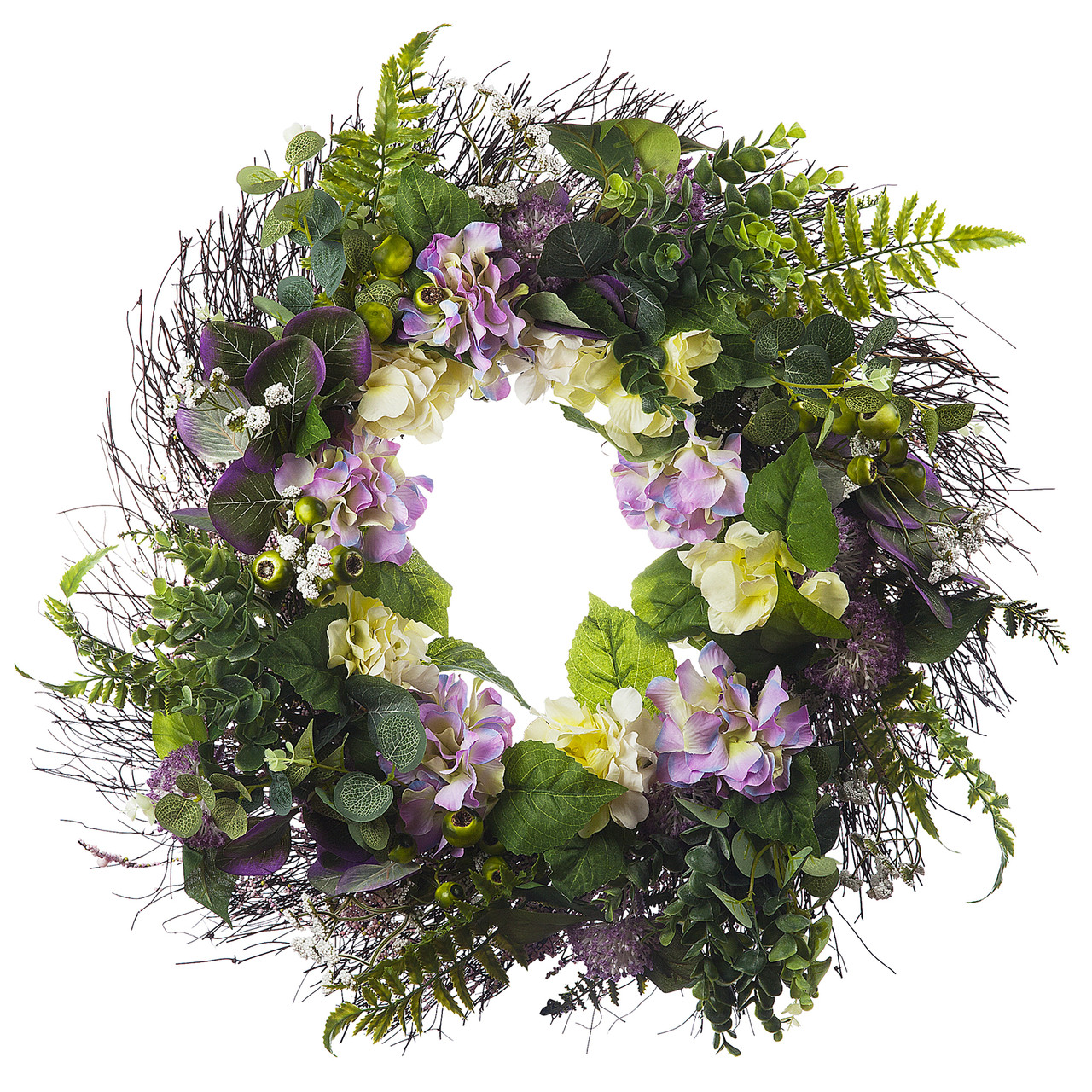 24" Artificial Mixed Hydrangea Flower Wreath for Front Door