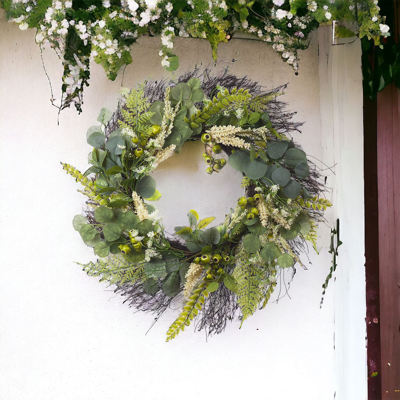 24" Artificial Eucalyptus Leaves Wreath with Green Berry for Front Door