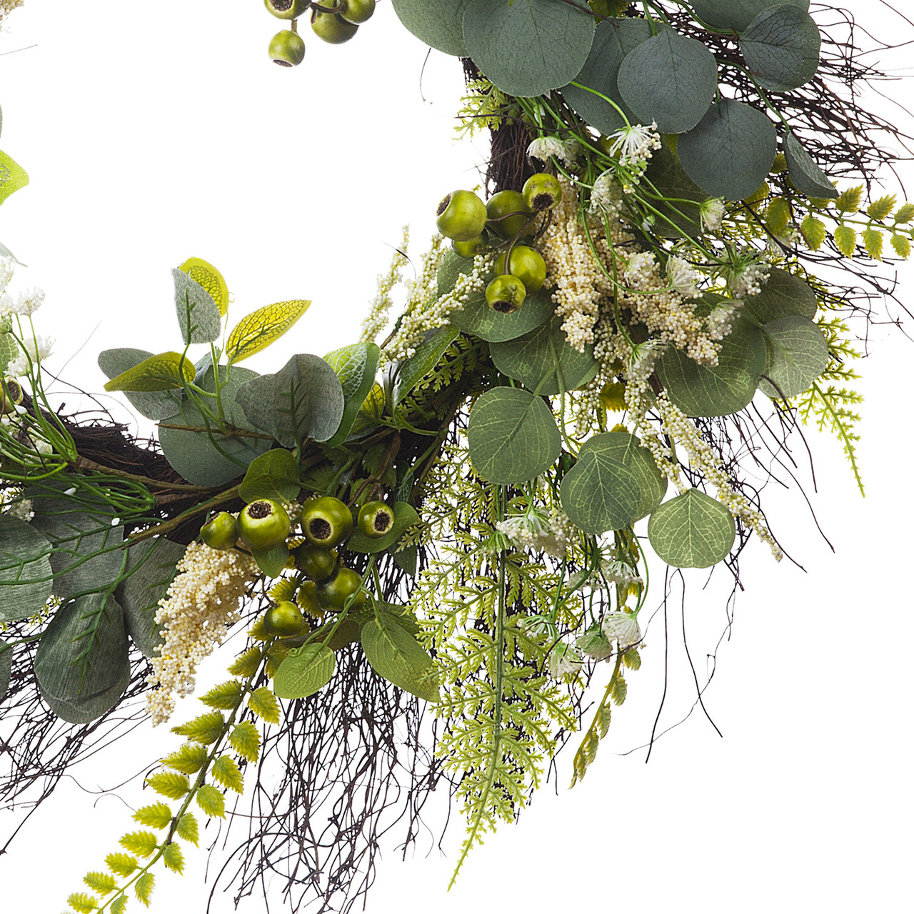 24" Artificial Eucalyptus Leaves Wreath with Green Berry for Front Door