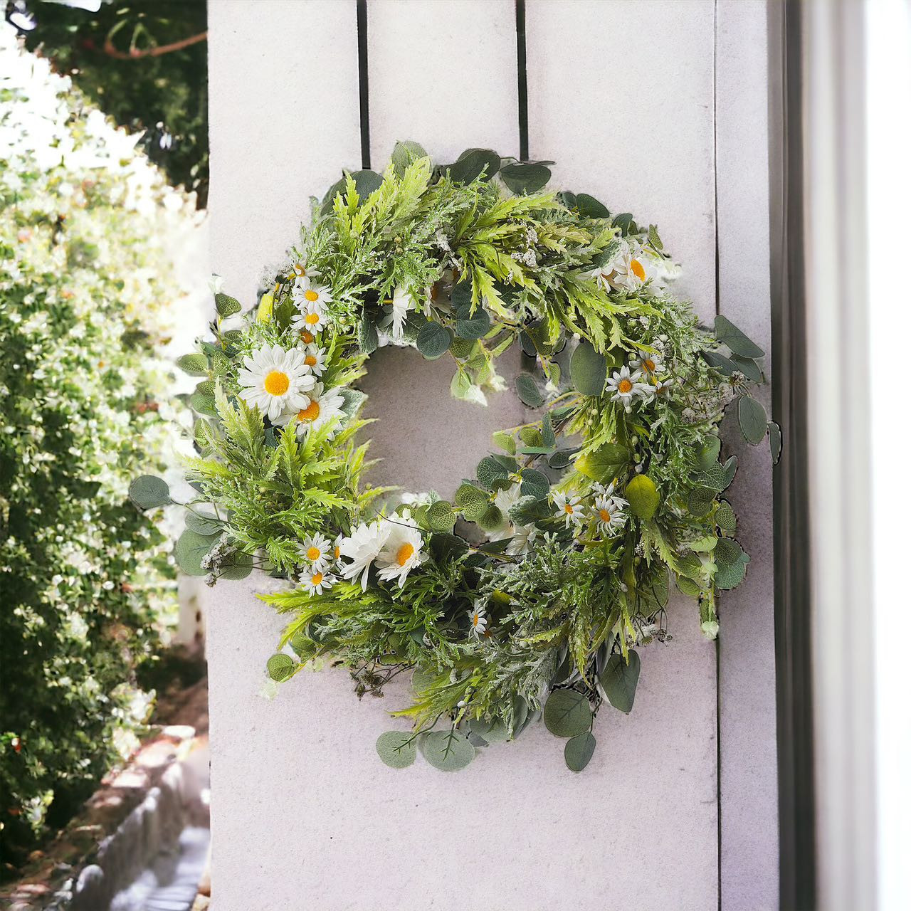 22" Artificial Daisy Flower Wreath for Front Door