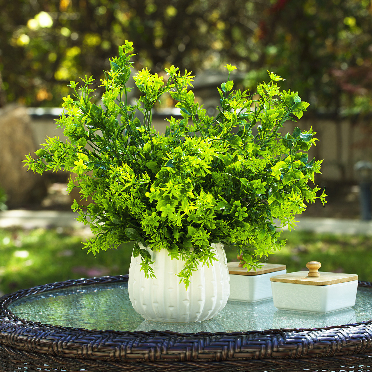 14 inches Artificial Mixed Greenery Foliage Plant in White Ceramic Pot