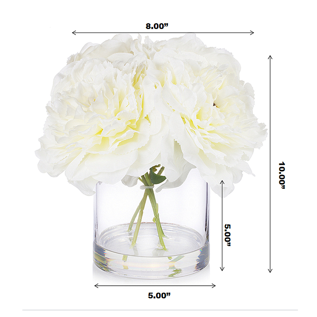 4 Pieces Large Artificial Peony Flowers Arrangement in Clear Glass Vase