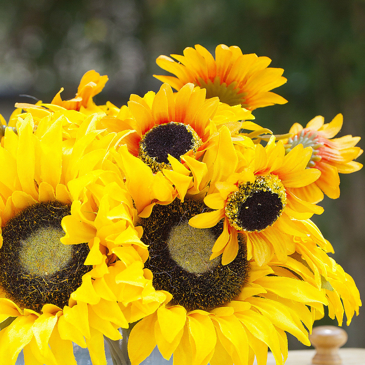 Mixed Artificial Sunflowers Arrangement in Cube Glass Vase