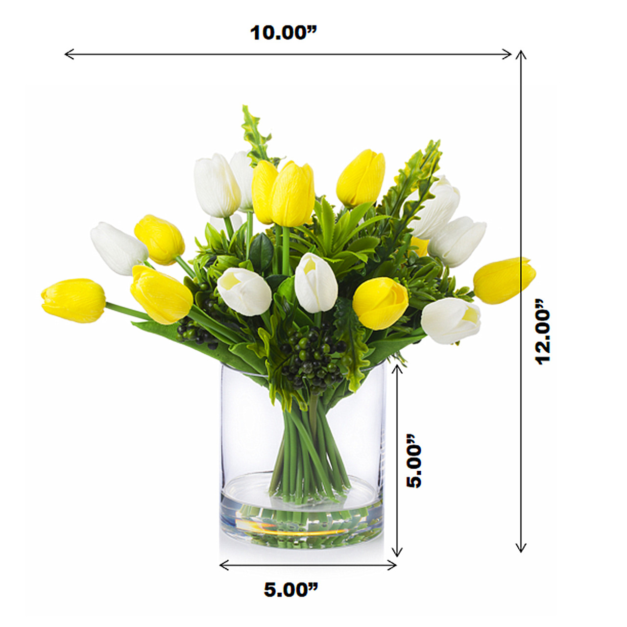 Mixed Artificial Real Touch Tulip Flower Arrangement in Clear Glass Vase