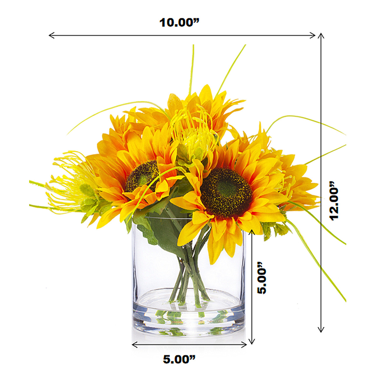Mixed Artificial Sunflower  Arrangement in Clear Glass Vase