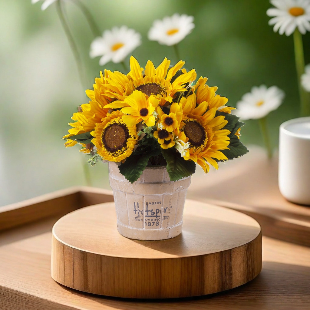Mixed Artificial Sunflower Arrangement in Pot