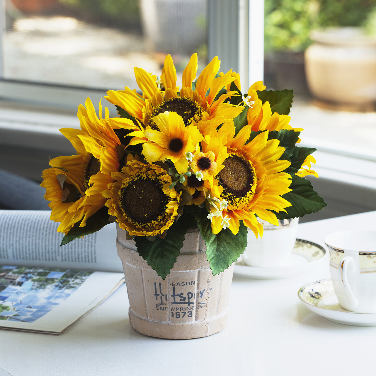 Mixed Artificial Sunflower Arrangement in Pot