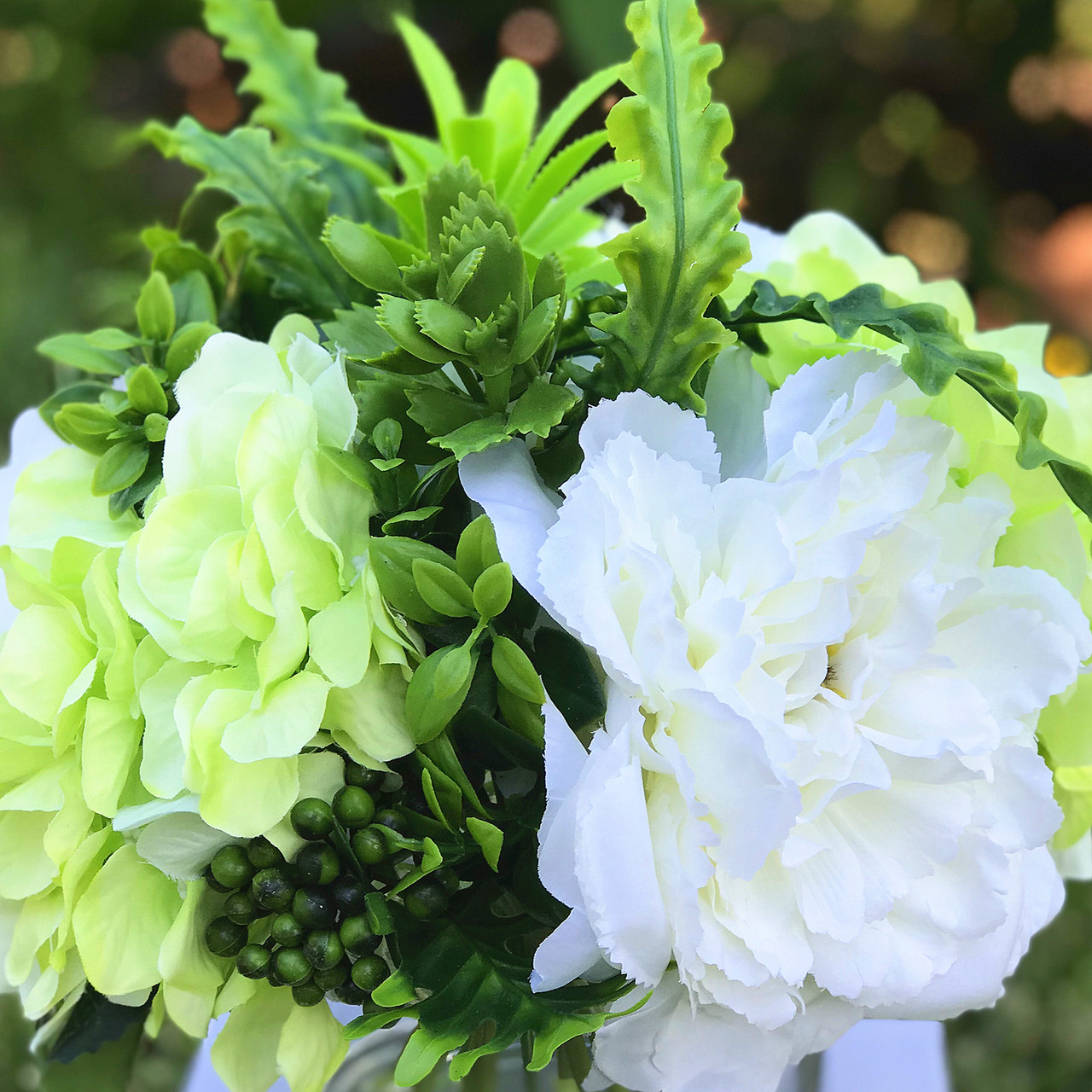 Mixed Artificial Peony and Hydrangea Flower Arrangement in Clear Glass Vase