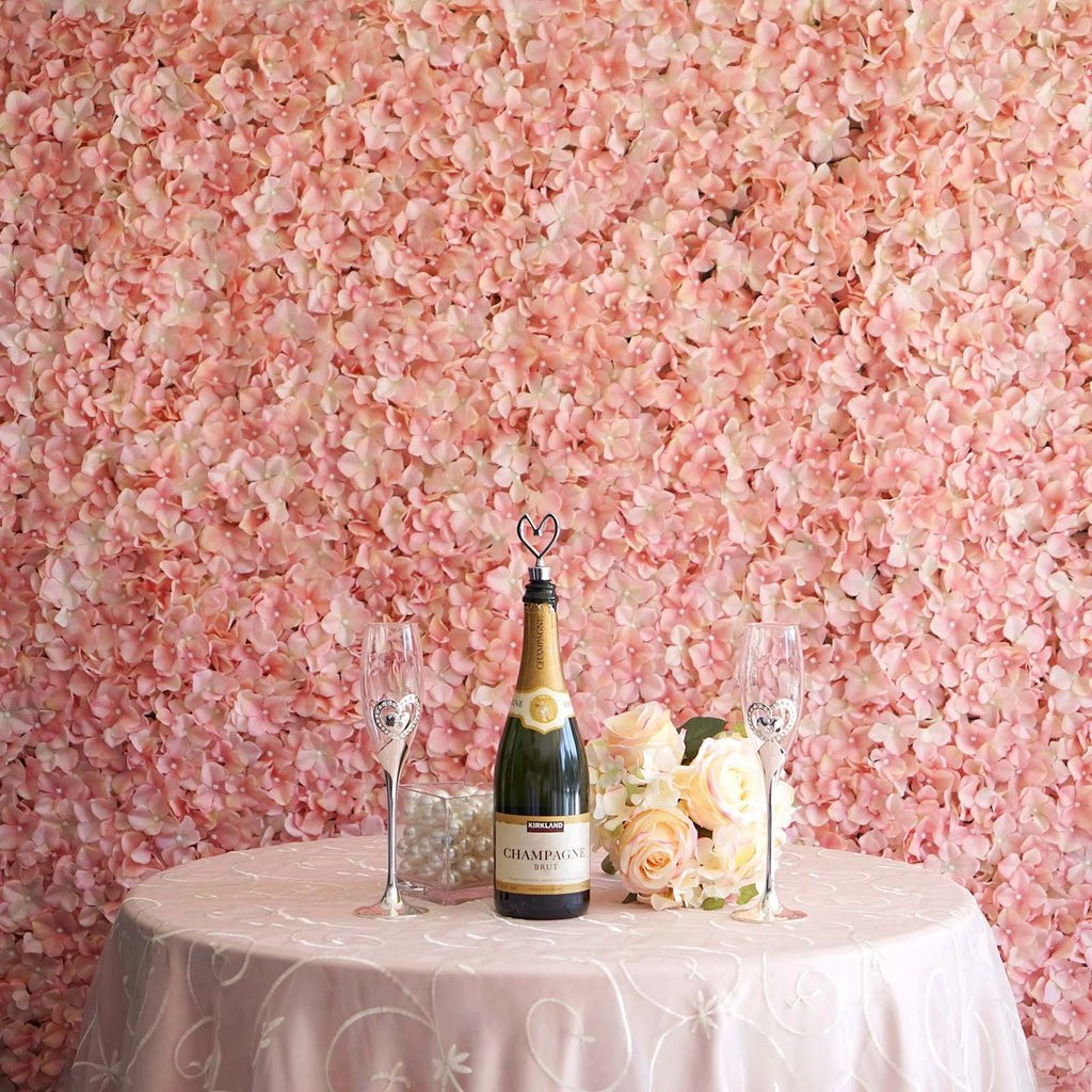 12 Pack 33 Sq ft. UV Protected 3D Silk Hydrangea Flower Wall Mat Panel( Peach)