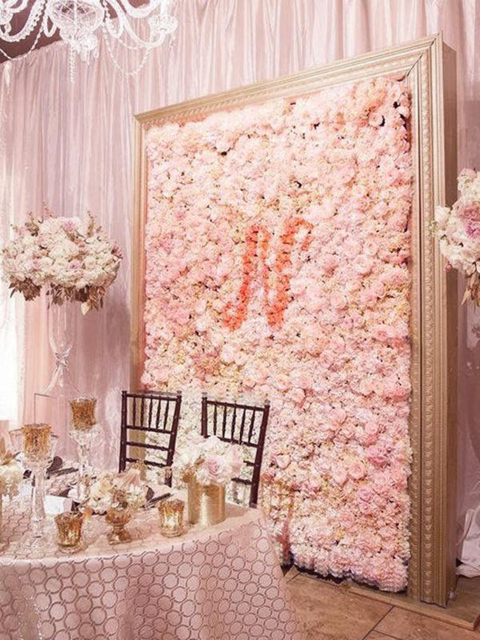12 Pack 33 Sq ft. UV Protected 3D Silk Hydrangea Flower Wall Mat Panel( Peach)